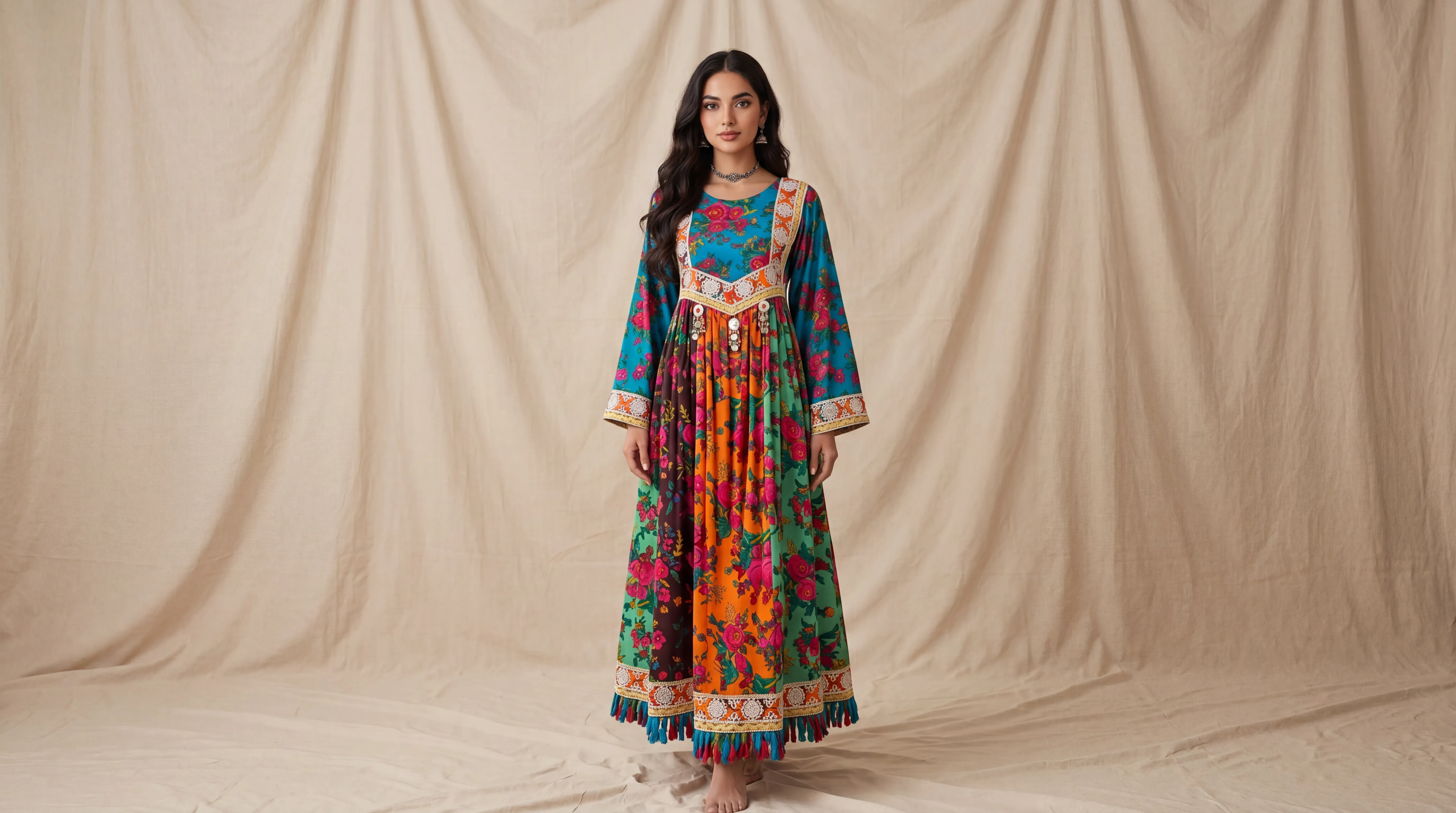 Bahaar Blossom multicolor Afghan dress