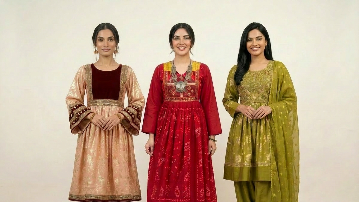Red Afghan womens dress with ornate beaded bodice