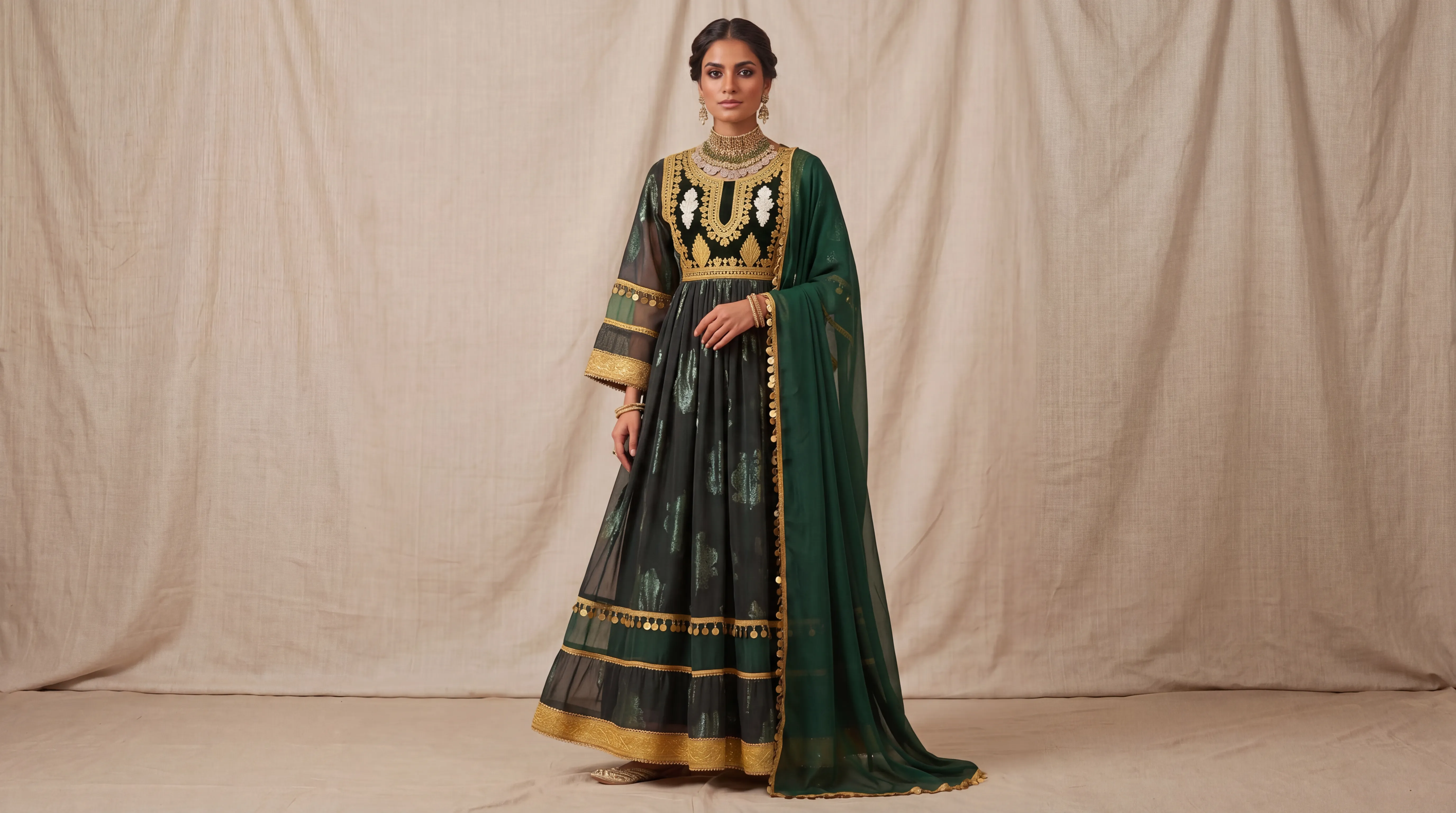 Zamrud Onyx Green Afghan dress